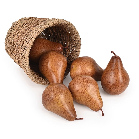 HUIANER 6-Pack Artificial Brown Pears, Realistic Decorative Fake Fruit for Home Kitchen & Dining Table Centerpieces, Photo Props