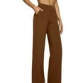 thumbnail image 2 of Yoga Pants Women Wide Leg Pants with Pockets High Waist Stretch Dress Casual Sweatpants Dark Brown M, 2 of 6