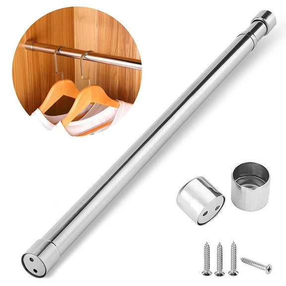 Bxmavoj Wardrobe Rail Extendable Clothing Rail 21.5-39.5 Inch Stainless Steel Clothes Rod with End Sockets Screws Closet Rail Pole Heavy Duty Telescopic Closet Rod for Closet Cupboard