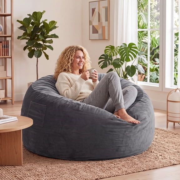 Melocadol 3.5FT Bean Bag Chair, Soft Plush Lazy Sofa for Indoor Bedroom Living Room, Dark Gray