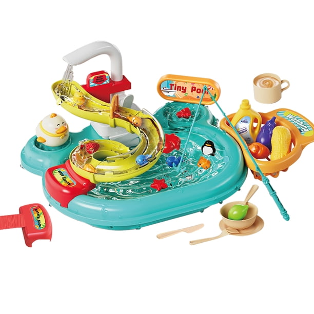 Fregadero De Juguete Con Agua Corriente - Incluye Juego De Pesca, Grifo Giratorio, Accesorios De Cocina | Ideal Para Niños Y Niñas
