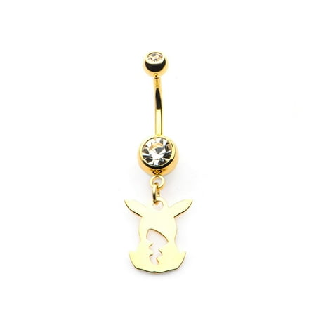 - Pokemon Pikachu Body & Tail Dangle Charm 14g 7/16 Gold PVD Plated Navel Ring