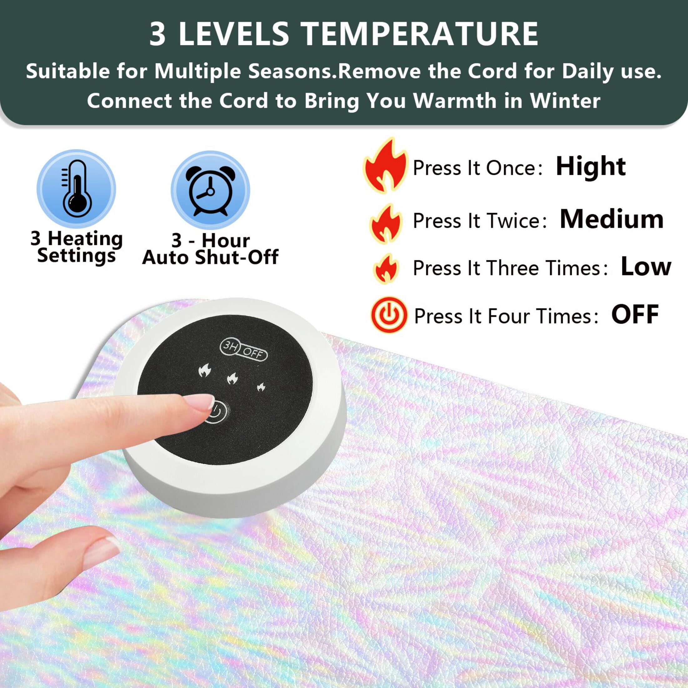 Large Heated Desk Mat Mouse Pad 31.5"x13"PU Leather Graphene Heating Desk Warmer with 3 Temperature Settings 110V US Plug Non-Slip Warm Pad for Home, Office, and Gaming Pastel Prism Star Pattern