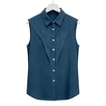 thumbnail image 6 of LNWUY Cotton Linen Shirts for Women Sleeveless Collared Tops Oversized Button Up Blouse Work Shirts Tank Casual Summer Tshirt Blue S, 6 of 7