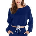 thumbnail image 4 of pstuiky Women's Fashion Color Round Neck Long Sleeve Frenum Sweatshirt Trousers Set, 4 of 6