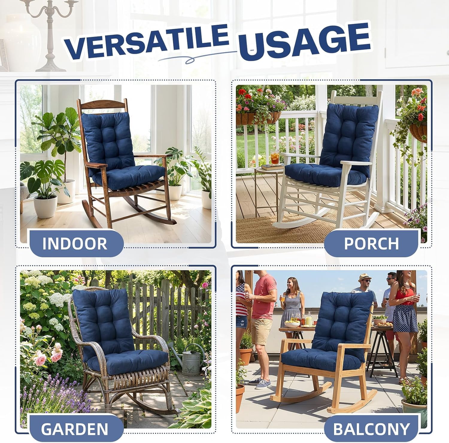 Indoor Outdoor Rocking Chair Cushions Pack of 1, Patio Chair Cushion High Back Chair Seat Cushions for Garden Patio Furniture, Black