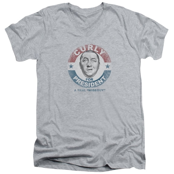 Three Stooges - Curly For President - Slim Fit V Neck Shirt - Medium