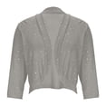 thumbnail image 3 of LEKODE Women Open Front Glitter Cropped Outer Shrug, 3/4 Sleeve Daily Casual Party Wear A Gray S, 3 of 4