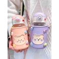 thumbnail image 3 of Botella de agua Kawaii para niñas, lindas botellas de agua con pajita, botella de agua portátil a prueba de fugas con oso Kawaii con correa y funda ajustables, para la escuela, 3 of 5