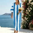 thumbnail image 4 of Uscallm Women Plus Size V Neck Short Sleeve Boho Flowy Striped Maxi Dresses Loose Casual Beach Vacation Swing Long Dresses with Elastic Waist, Light Blue 2XL, 4 of 8