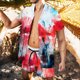 thumbnail image 2 of Conjunto casual de blusa y pantalones de playa de manga corta con estampado de botones para hombre Pompotops  oipoqjl36112, 2 of 5