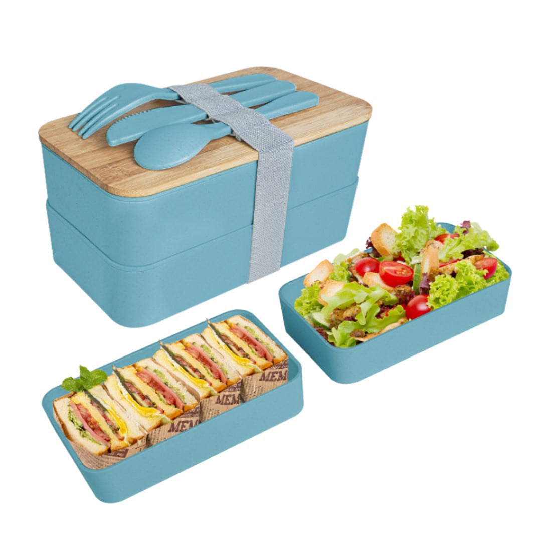 Bento Box Lunch Box Lunch Bags for Kids Men Women Adults,1400ML with  Insulated Lunch Bags Keep Warm and Cold,Leak-proof with Spoon Fork Knife  for Work School Picnic, Microwave Dishwasher Safe(Blue) 