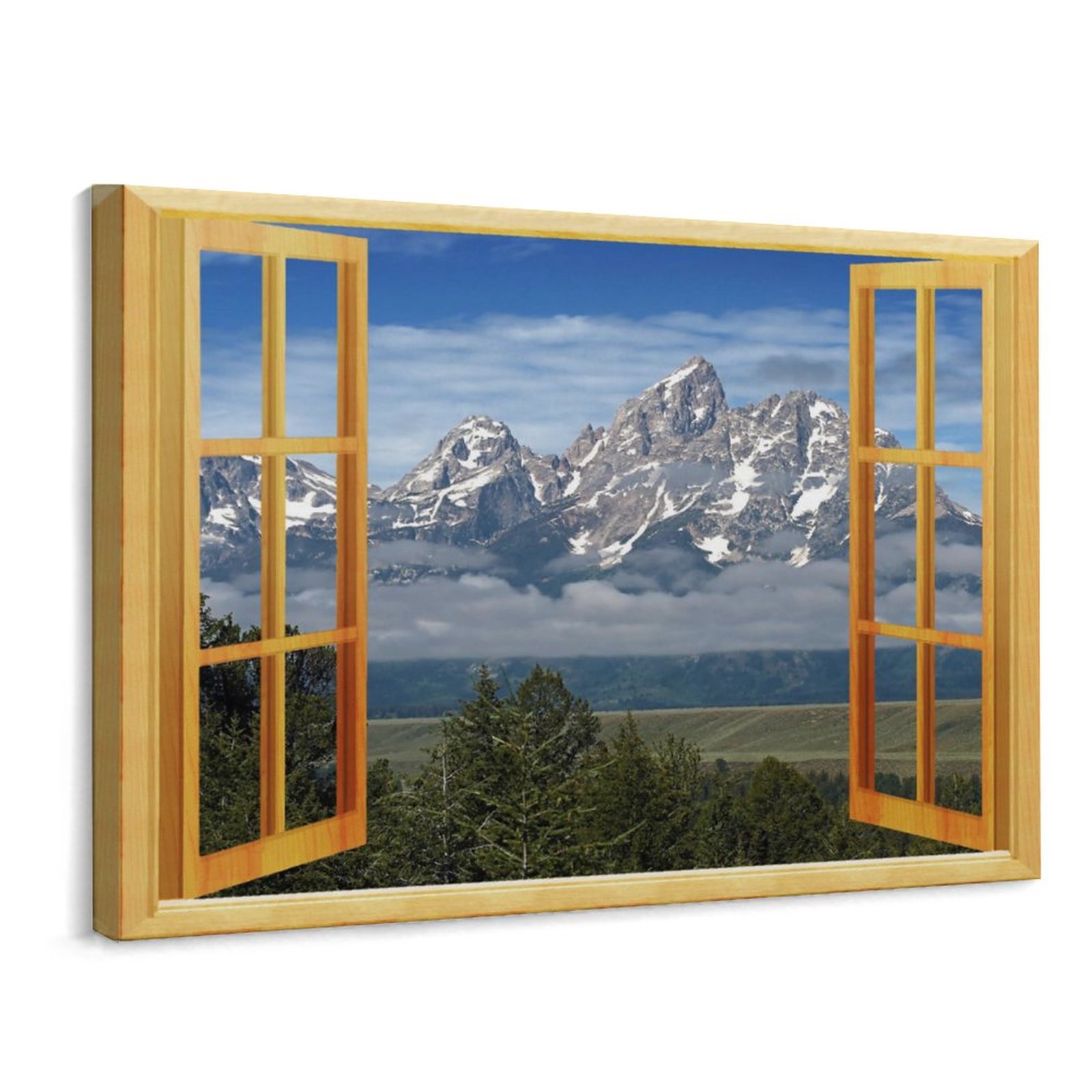 Window View Canvas Wall Art Flower Garden Print, Natural Scenery