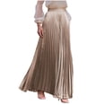 thumbnail image 2 of yillto Women's Pleated Maxi Skirts High Waist Elastic a Line Long Skirt Boho Flowy Elegant Casual Dress, 2 of 7