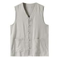 thumbnail image 2 of HUANBAI Summer Thin Men's Vest Cotton Linen Vest V Neck Large Size Linen Jacket Tang Suit, 2 of 6