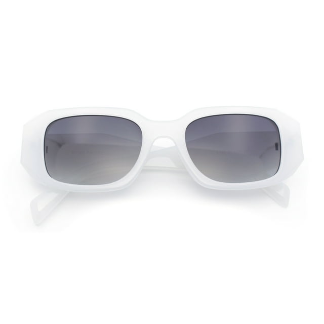 Womens Mod Bold Geometric Bevel Narrow Rectangle Minimal Plastic Sunglasses White - Smoke