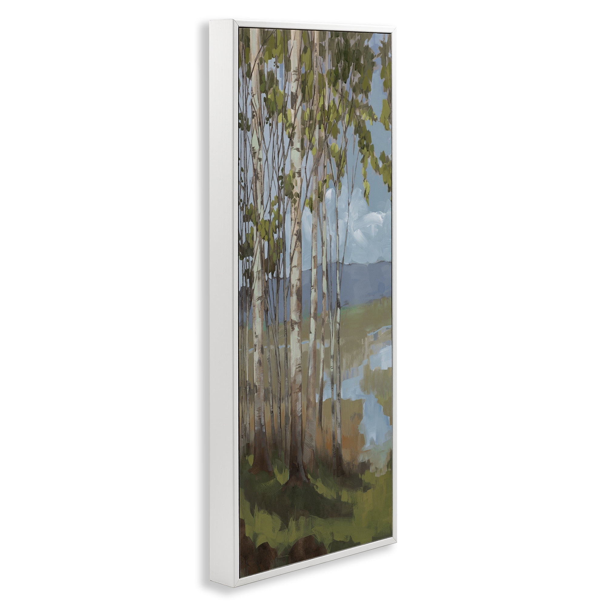 Stupell Industries Rustic Birch Grove Landscape Painting White Framed Art Print Wall Art, 10 x 24
