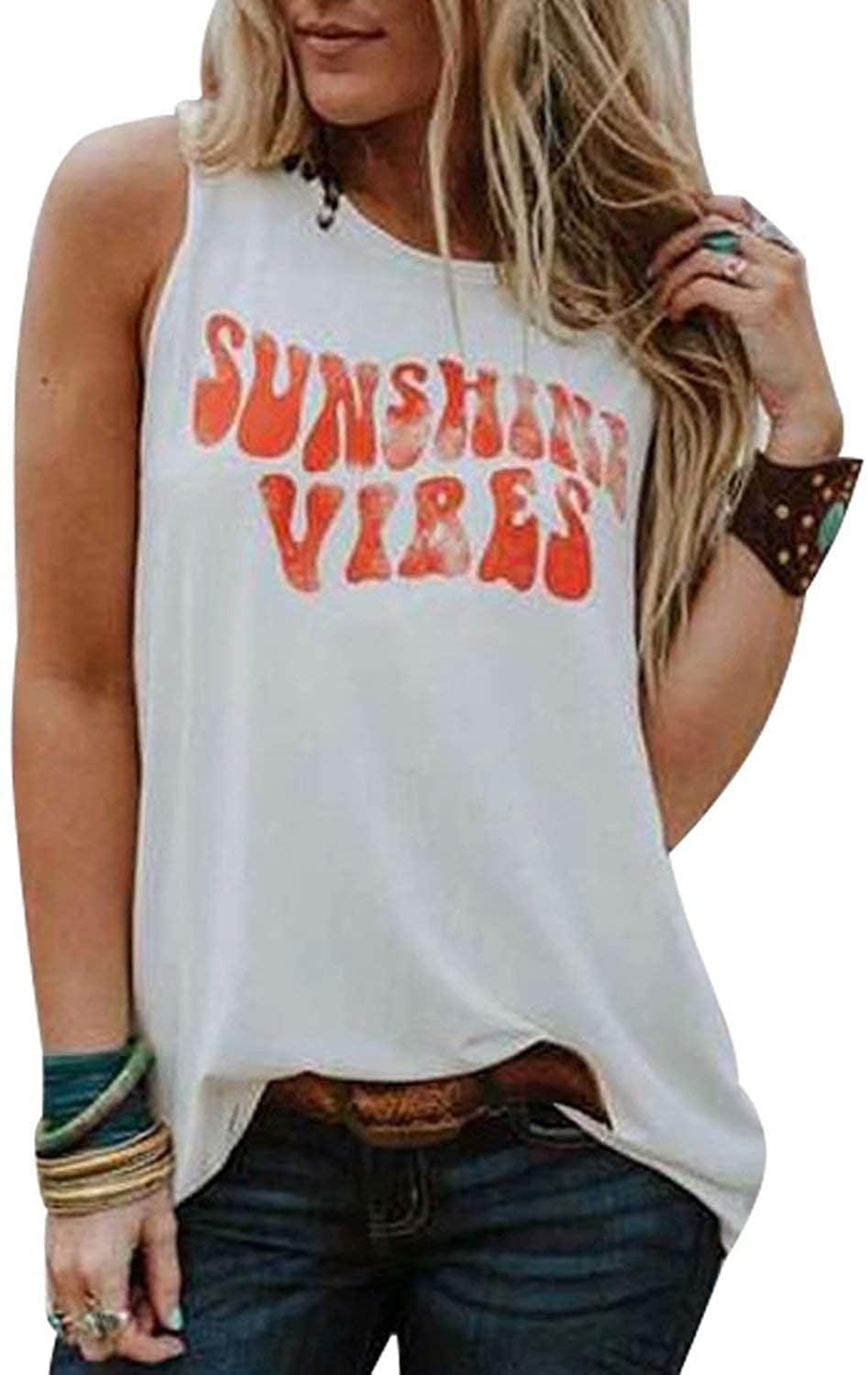 Tank O-neck Sleeveless Vibes Cami Top Blouse Tee Camisole Vest T-shirt Women