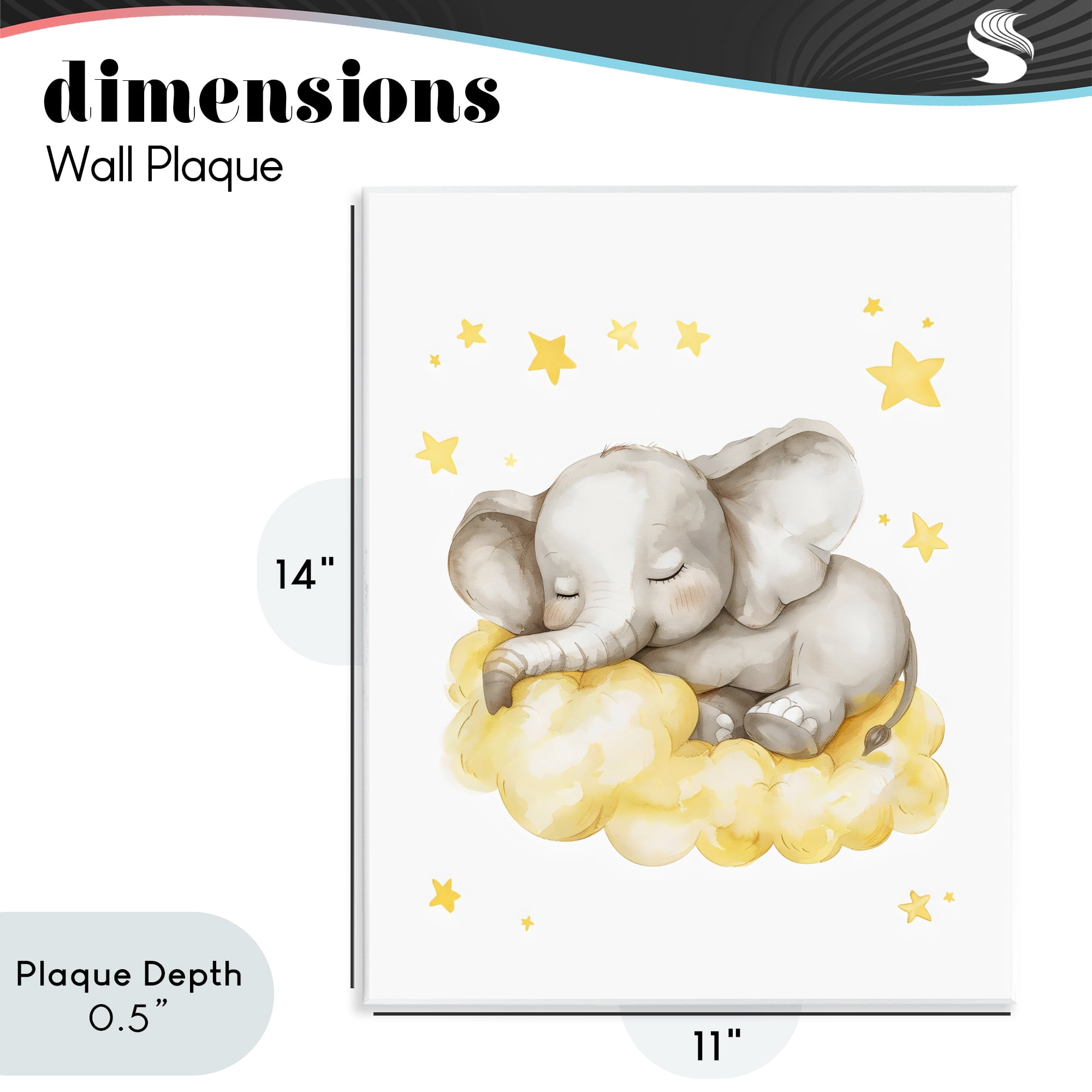 Stupell Industries Sleeping Elephant on Yellow Cloud Wall Plaque Art, design by LSR Design Studio