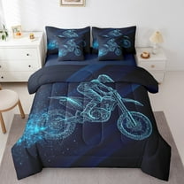 Dirt Bike Bedding Sets 7 Piece Twin Size, Motocross Rider Bed In A Bag Teens Adult, Extreme Sports Comforter Set Motorbike Sport Vehicle Bedding Comforter Sets, Dark Blue