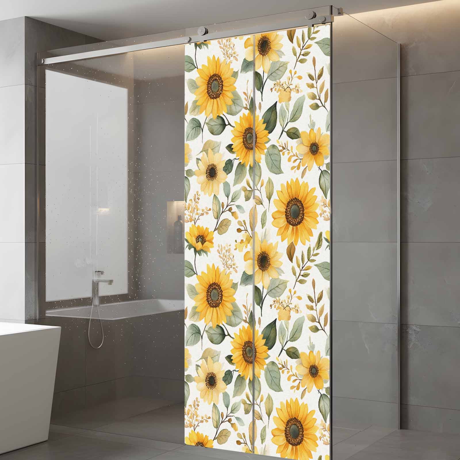 Sunflower Window Privacy Film, Farmhouse Spring Summer Botanical Static Cling UV Sun Blocking Heat Control Window Tint Day and Night, Non-Adhesive Reusable One Way Windows Privacy Cover 23.6''x59''