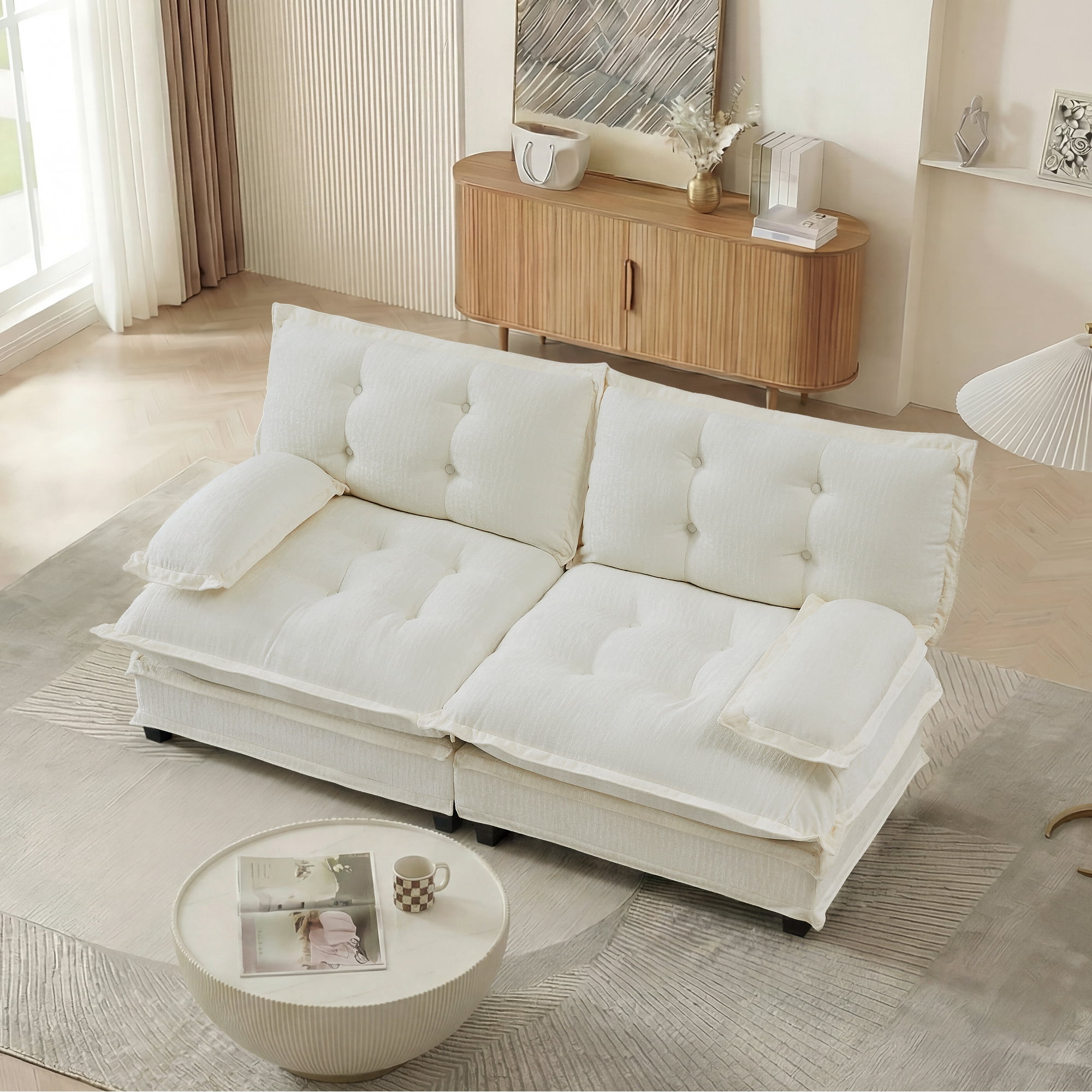 MAYEERTY 77 Inch Modular Loveseat, 2-Seater Cloud Chenille Sectional Couch, Solid Wood & Metal Frame for Living Room Bedroom Apartment