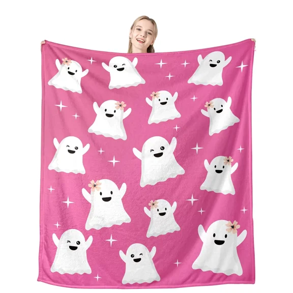 Kuscheln Pink Halloween Ghost Blanket, Halloween Boo Basket Stuffers for Her Women, Soft Spooky Throw Blanket, Weird Gifts for Women Teens, Christmas Stocking Stuffers Ghost Blanket