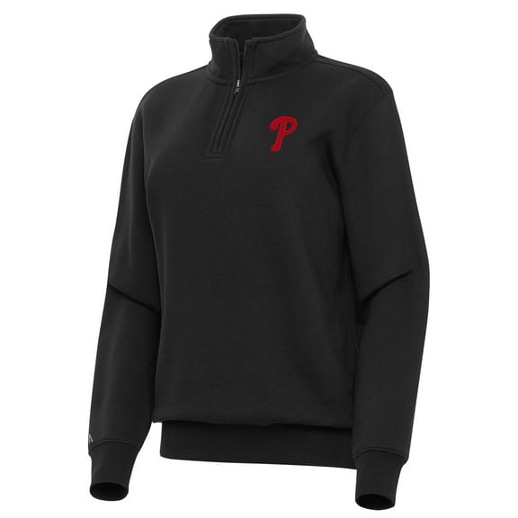 Women's Antigua Black Philadelphia Phillies Victory Quarter-Zip Sweatshirt