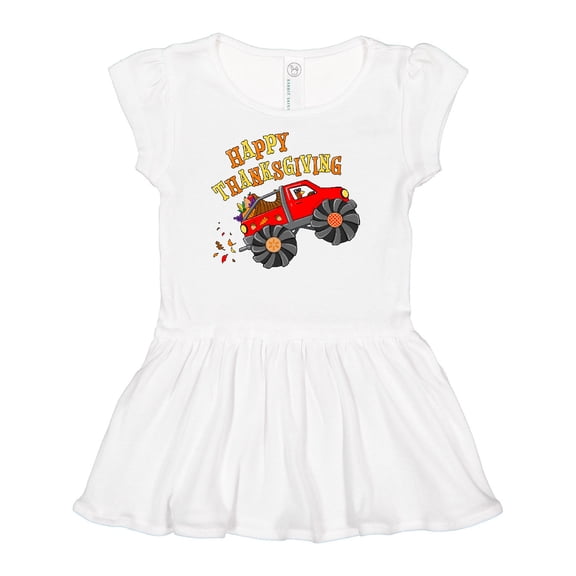 Inktastic Happy Thanksgiving Monster Truck with Turkey and Food Girls Baby Dress