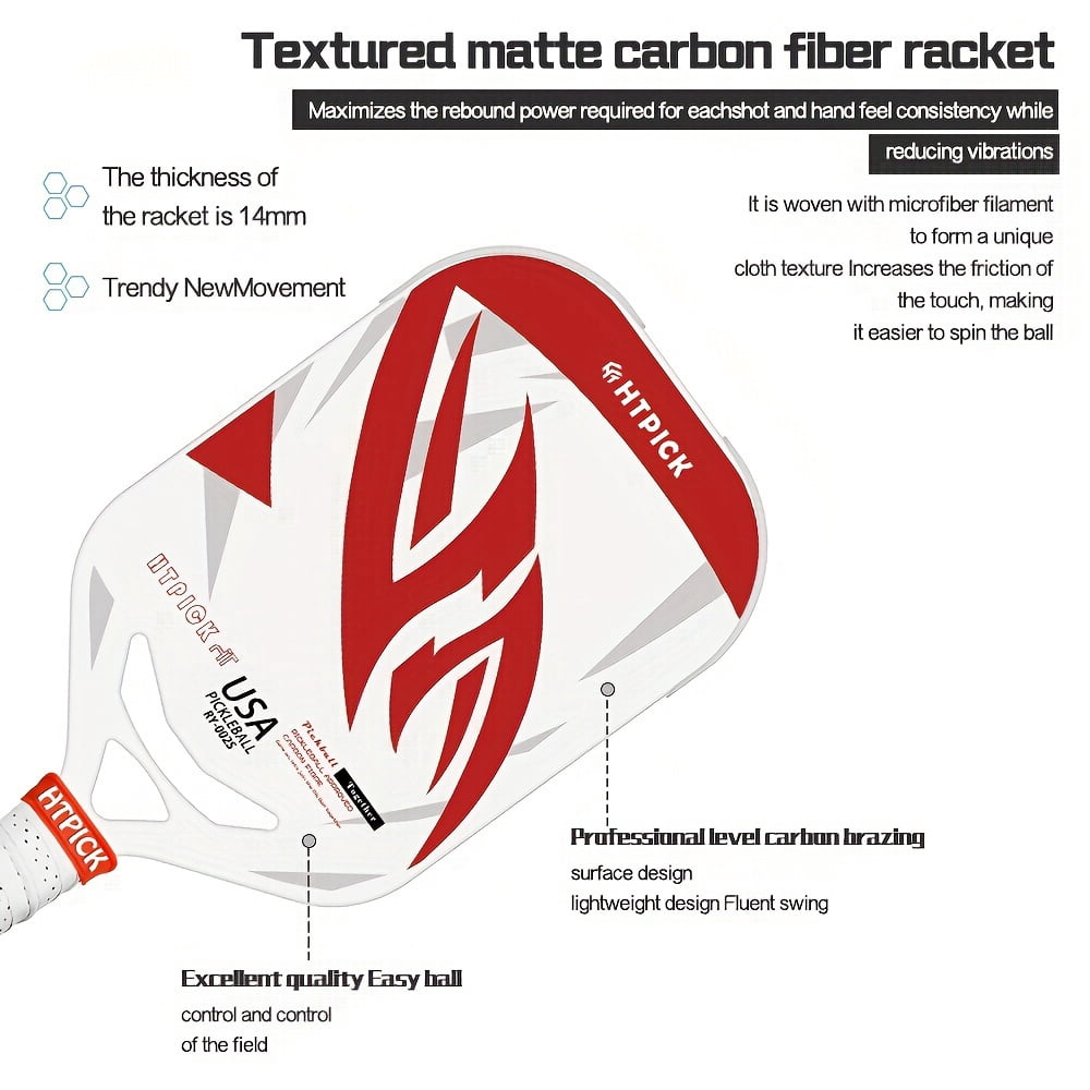 Carbon fiber pickup racket with air throat, hot formed pickup racket for power and control, 14mm polypropylene honeycomb core, textured carbon sand surface