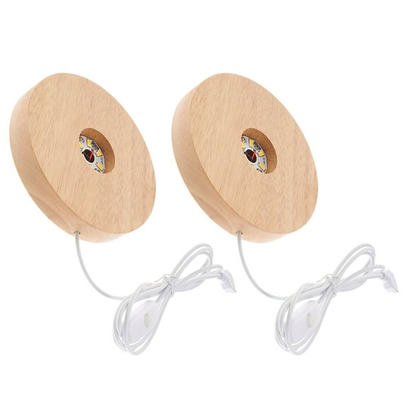 MLINS Wood LED Light Base for Display with USB Charging Warm Light Yellow Color Fits Crystal Glass Items 2 Pieces