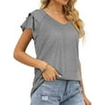 thumbnail image 4 of Spencer Women's Summer Tops V Neck Ruffle Short Sleeve Tunic Top Casual Flowy Blouse Shirts, 4 of 6