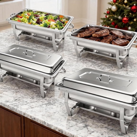 YXSC Chafing Dishes for Buffet Set, 4 Pack Stainless Steel Catering Chafer, Serving Food Warmer with Lids, Full Size Food Pans & Fuel Holders