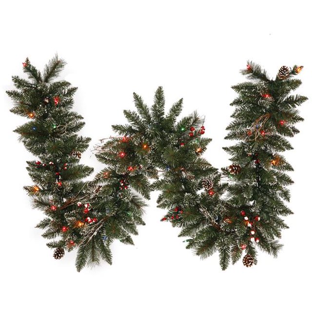 Vickerman B166314 Snow Tip & Berry Dura-Lit Garland with Multi-Colored Lights, 9 ft. x 12 in.