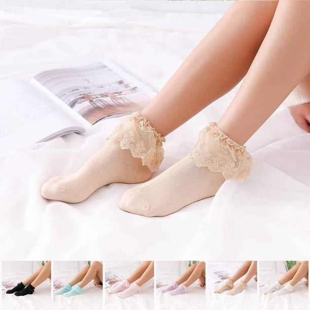 5 Pairs Women Girls Fashion Cotton Invisible Anti-slip Ankle Socks Lace  Socks