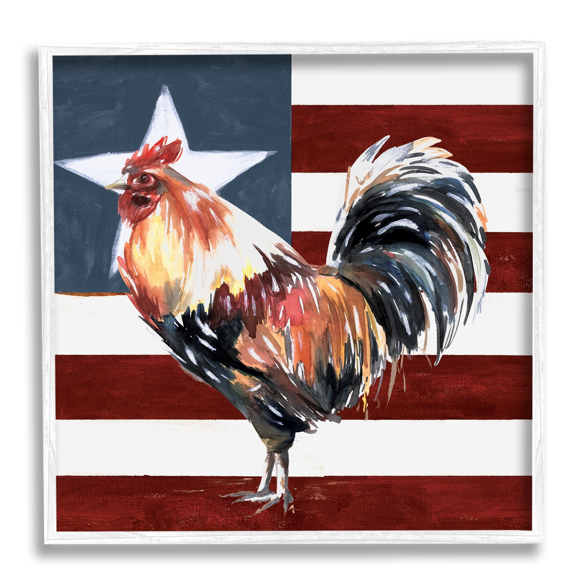 Stupell Industries a Rooster Single Star Flag Framed Wall Art, 17 x 17, Design by White Ladder