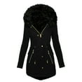 thumbnail image 4 of Women's Zippered Cotton Jacket with Faux Fur Trim Hood, Soft Quilted Outerwear with Front Zip Closure, Plush Lined Hooded Coat for Women, Comfortable All-Season Lightweight Jacket Black XXXXL, 4 of 6
