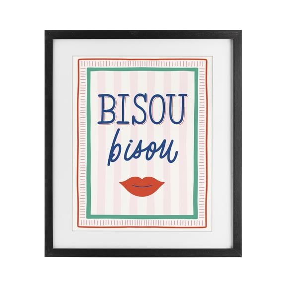 Stupell Industries Eclectic Bisou Kiss over Stripes Black Framed Print Under Glass, 13 x 16, by Jalynn Heerdt