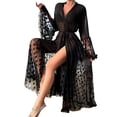 thumbnail image 1 of Mesh Lingerie for Women, Sheer Mesh Robe with Heart Print and Long Sleeve, 1 of 9
