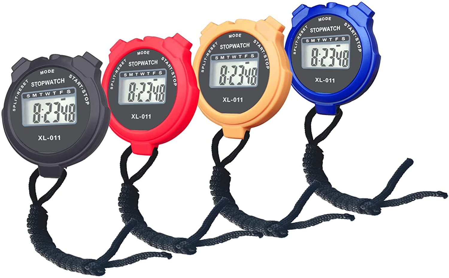 Simple Stopwatch, Large LCD Screen Handheld Count Up Timer with Time Calendar Clock Function (Pack of 4)