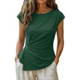 thumbnail image 3 of Blouses for Women Dressy Casual Sleeveless Top Soft Ruched Asymmetrical T Shirt for Women Summer Blouses for Women Slim Fit Tank Top Women's T Shirts Blackish Green S Summer Sales Under $5, 3 of 7