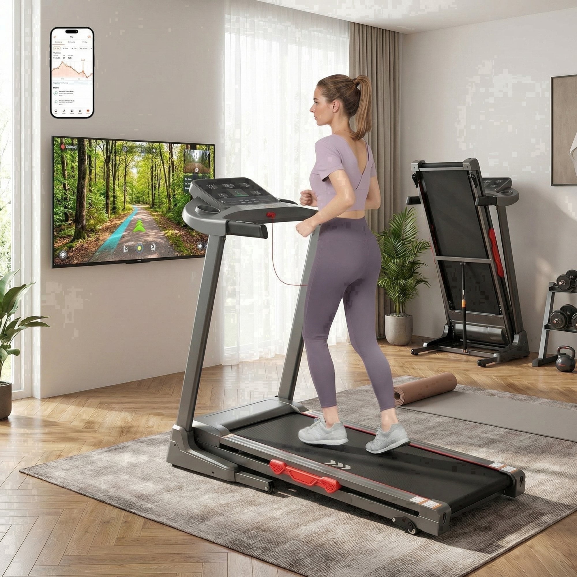 Naipo Treadmill for Home with 3 Level Manual Incline Smart APP USB Charging Foldable Running Electric Treadmill Gym