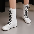 thumbnail image 4 of Fankiway Bottes Mi-Mollet à Lacets pour Femmes Semelle Plate Bout Rond Style Vintage Bottes d'Hiver Mode Blanc, 4 of 9