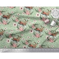 thumbnail image 3 of Soimoi Green Cotton Duck Fabric Deer & Magnolia Floral Print Sewing Fabric Yard 44 Inch Wide, 3 of 3