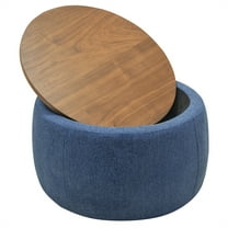 Round Storage Ottoman, 2 in 1 End Table Ottoman Seat Footstool with Removable Lid, Upholstered Fabric Large Storage Ottoman for Living Room Bedroom, 25.5"x25.5"x14.5", Navy