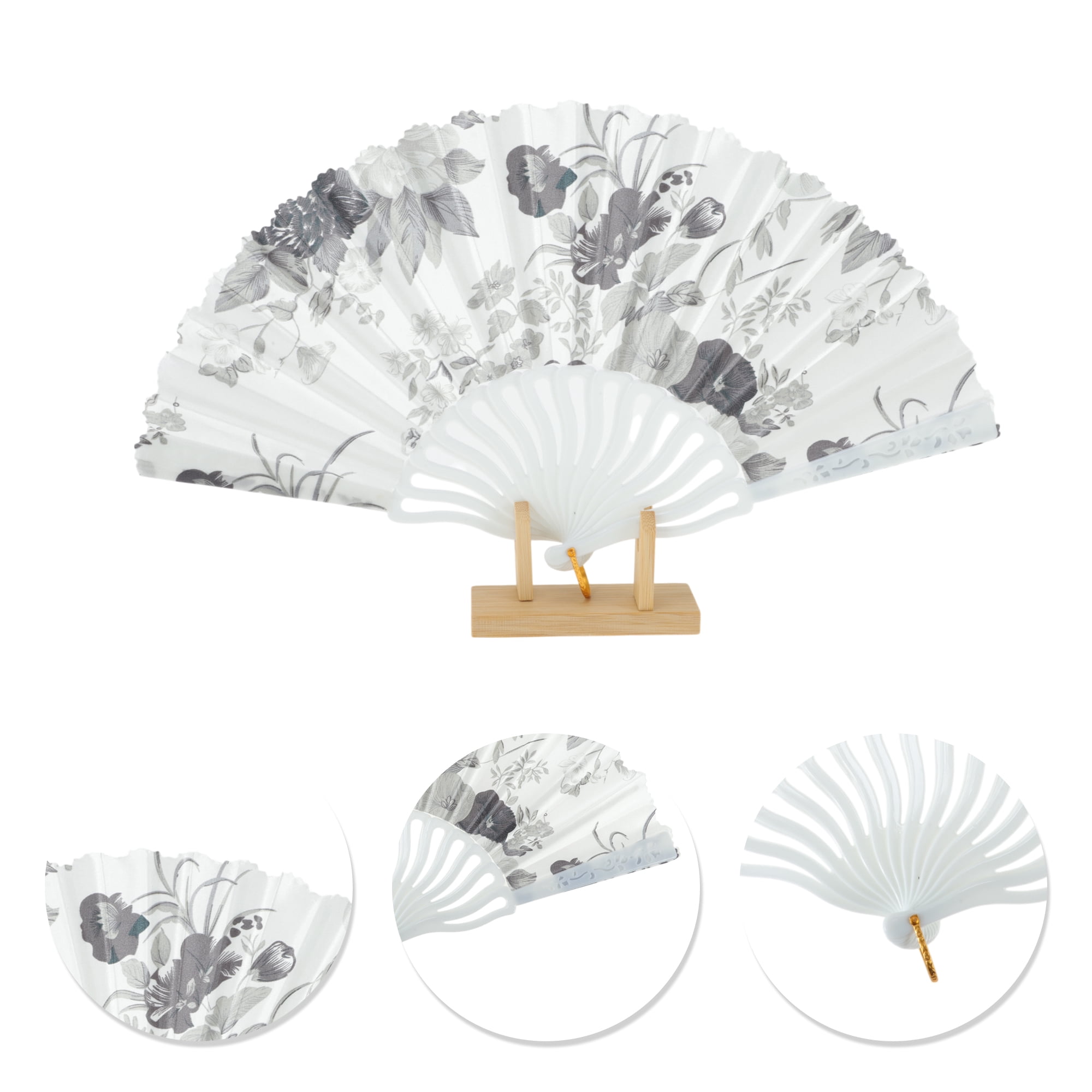 Unique Bargains Elegant Floral Design Folding Hand Fan Gray