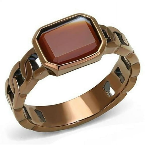 Alamode TK3193-8 Women IP Coffee Light Stainless Steel Ring with Semi-Precious in Siam - Size 8