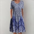 thumbnail image 5 of PENGXIANG Robes Midi pour Femmes Été Décontracté Ample Boho Imprimé Floral Col Rond Manches Courtes Longueur Genou Robe Froncée avec Poches Robes de Printemps pour Femmes 2023, 5 of 5