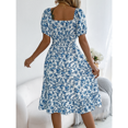 thumbnail image 6 of EASYBRA Women Floral A Line Dress Square Neck Short Sleeve Ruffle Waist Summer Midi Dress, 6 of 7