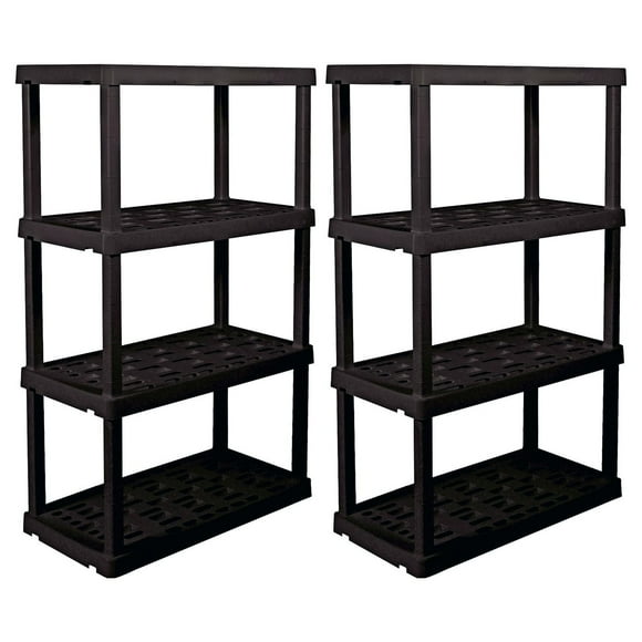 Hyper Tough Plastic Shelves Garage Storage Rack Large 4-Tier 56"H x 18"D x 36"W 2-Pack Black-600 lb Total Capacity